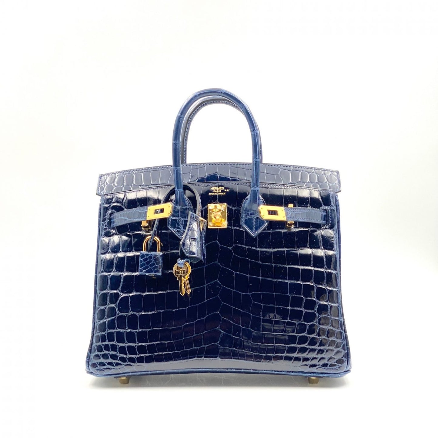 Hermes Birkin 25 Bleu Baltique Niloticus Shiny Gold Hardware