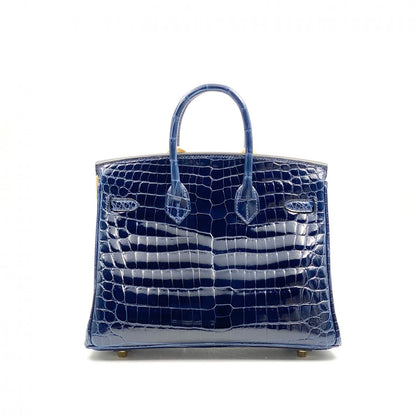 Hermes Birkin 25 Bleu Baltique Niloticus Shiny Gold Hardware