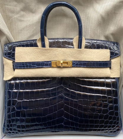 Hermes Birkin 25 Bleu Baltique Niloticus Shiny Gold Hardware