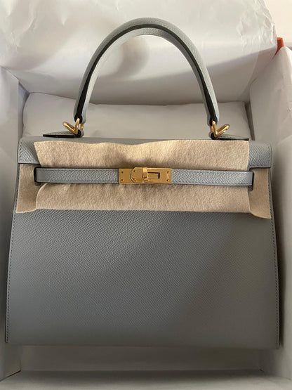 Hermes Kelly 25 Sellier Bleu Glacier Epsom Gold Hardware #W