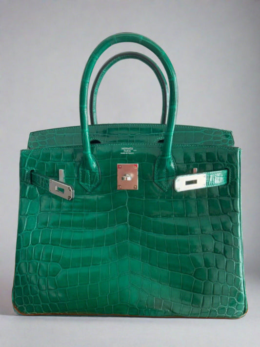 Pre-Owned Hermes Birkin 25 Cactus Alligator Mat Matte Palladium Hardware #A