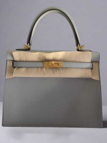 Hermes Kelly 25 Sellier Bleu Glacier Epsom Gold Hardware #W