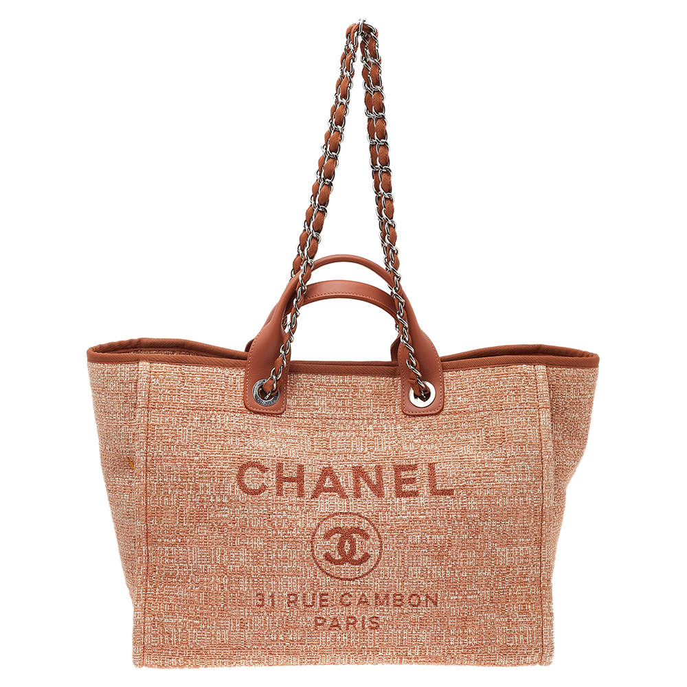 Pre-Owned Chanel Orange Tweed Large Deauville Tote