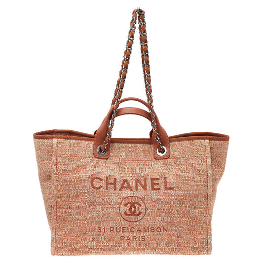 Pre-Owned Chanel Orange Tweed Large Deauville Tote