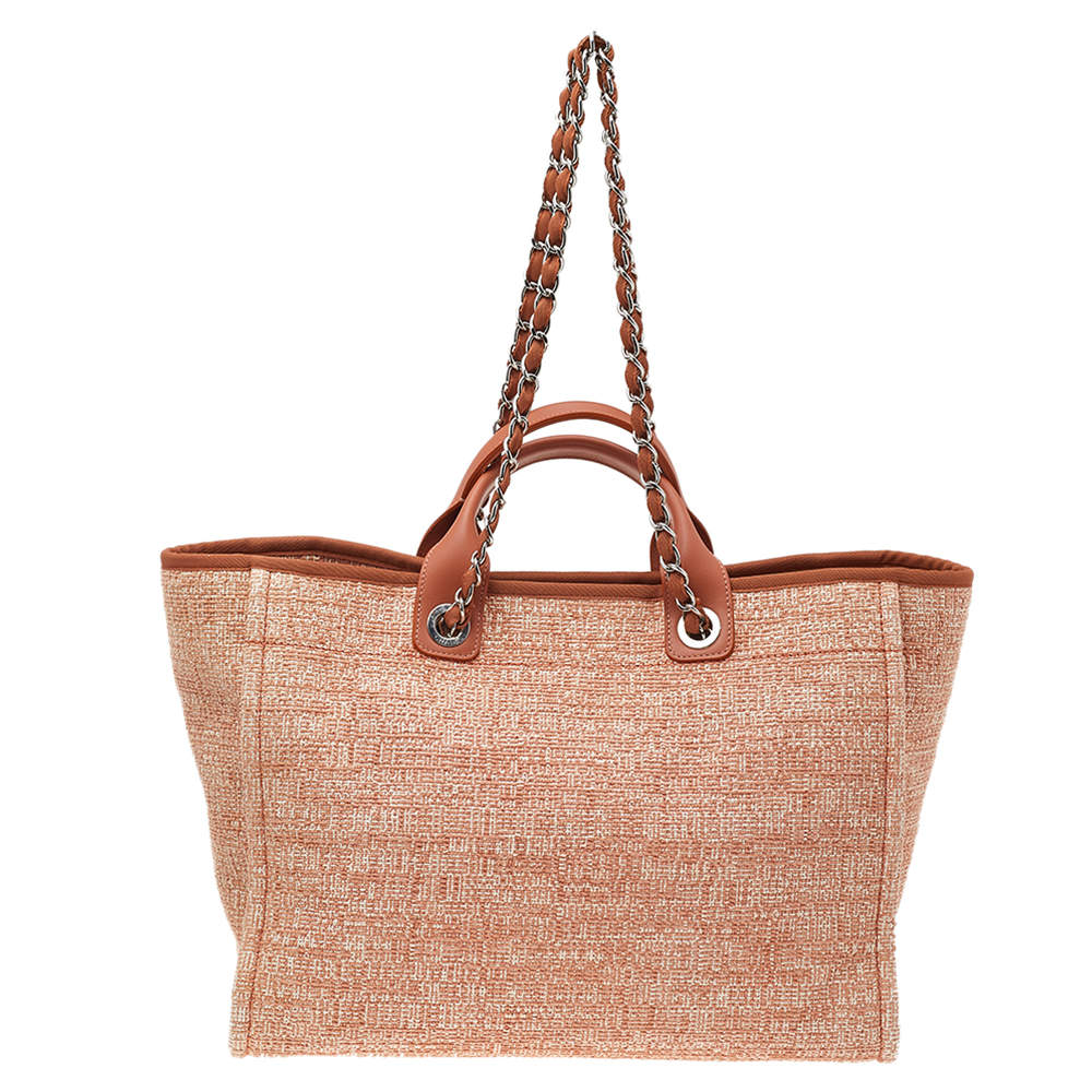 Pre-Owned Chanel Orange Tweed Large Deauville Tote